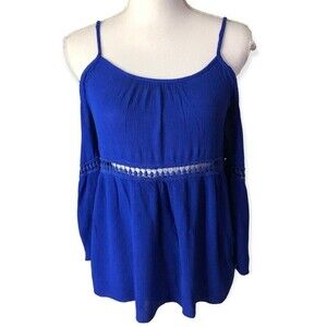 Emma’s Closet Royal Blue Boho Cold Shoulder Embroidered Blouse